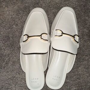 Women's White Mules with Gold Accent